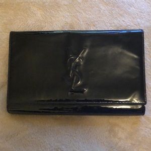 YSL black patent leather clutch